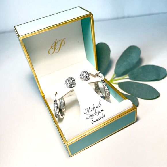 Jenni Park Swarovski Silver Tone Round And Hoop Set - Picture 2 of 14